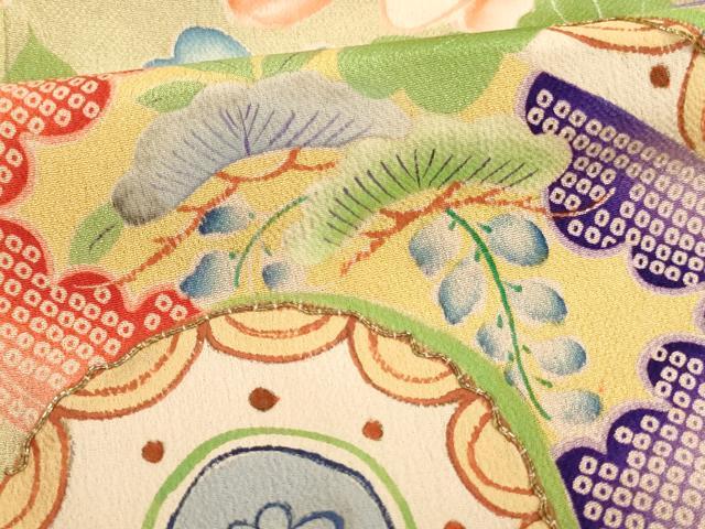 平和屋着物[]アンティーク　大正ロマン　お宮参り　女の子　祝着　産着　初着　のしめ　駒刺繍　草花文　正絹　逸品　AABG3236ja