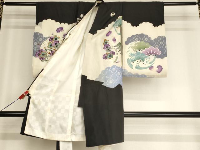 平和屋着物[]お宮参り　男の子　祝着　産着　初着　のしめ　駒刺繍　鷹　草花丸文　銀彩　正絹　逸品　AABG3239ja