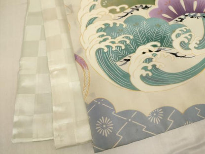 平和屋着物[]お宮参り　男の子　祝着　産着　初着　のしめ　駒刺繍　鷹　草花丸文　銀彩　正絹　逸品　AABG3239ja