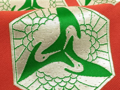 平和屋着物[]子供　全通柄袋帯　亀甲鶴文　銀糸　正絹　逸品　未使用　AABG3243ja