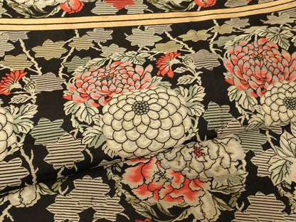平和屋本店▼打敷 内敷 大判 花丸文 黒地 金糸 法衣 寺院 仏具 仏教 僧侶 神職 装束 AABG3262ja