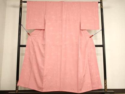 平和屋着物■上質な色無地 菊菱地紋 薄紅色 正絹 逸品 AABG3293ja