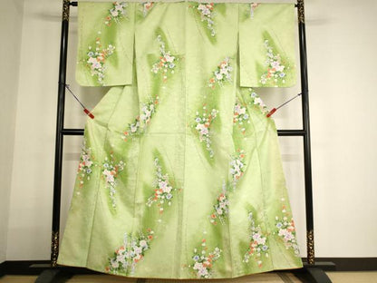 平和屋着物■小紋　飾花文　暈し染め　洗える着物　AABG3298ja