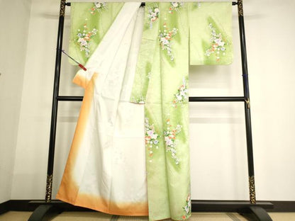 平和屋着物■小紋　飾花文　暈し染め　洗える着物　AABG3298ja