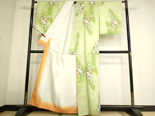 平和屋着物■小紋　飾花文　暈し染め　洗える着物　AABG3298ja