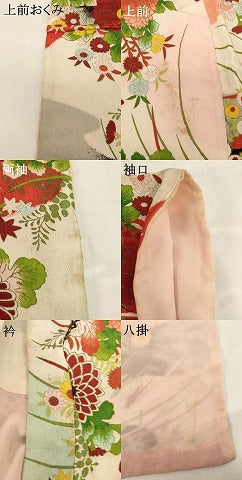 平和屋着物[]七五三　女の子　5歳　祝着　四つ身　草花文　暈し染め　金彩　正絹　逸品　AABG3351ja