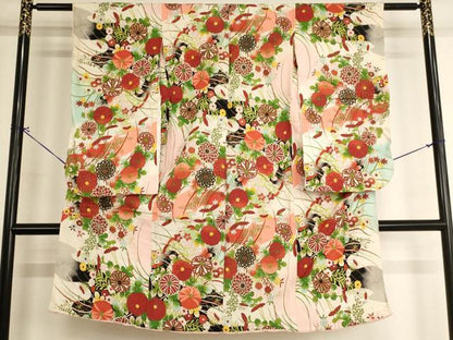 平和屋着物[]七五三　女の子　5歳　祝着　四つ身　草花文　暈し染め　金彩　正絹　逸品　AABG3351ja