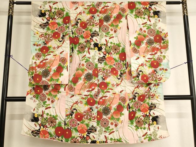 平和屋着物[]七五三　女の子　5歳　祝着　四つ身　草花文　暈し染め　金彩　正絹　逸品　AABG3351ja