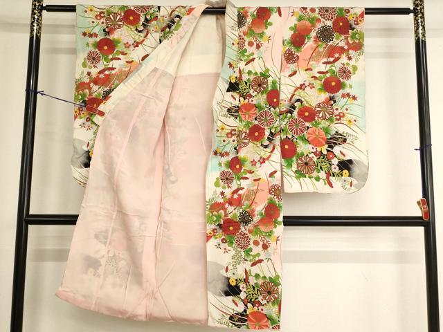 平和屋着物[]七五三　女の子　5歳　祝着　四つ身　草花文　暈し染め　金彩　正絹　逸品　AABG3351ja