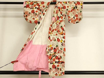 平和屋着物[]セミアンティーク　七五三　女の子　３歳　祝着　一つ身　立波飛鶴花文　金彩　正絹　逸品　AABG3354ja