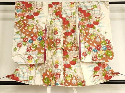 平和屋着物[]七五三　女の子　３歳　祝着　三つ身　孔雀羽文　金彩　正絹　逸品　AABG3355ja