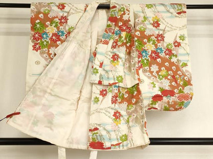 平和屋着物[]七五三　女の子　３歳　祝着　三つ身　孔雀羽文　金彩　正絹　逸品　AABG3355ja
