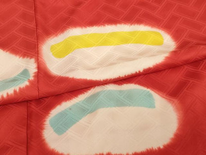平和屋着物[]七五三　女の子　７歳　祝着　四つ身　抽象文　暈し染め　正絹　逸品　AABG3357ja