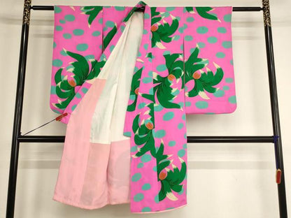 平和屋着物[]七五三　女の子　5歳　祝着　草花文　水玉　正絹　逸品　AABG3358ja