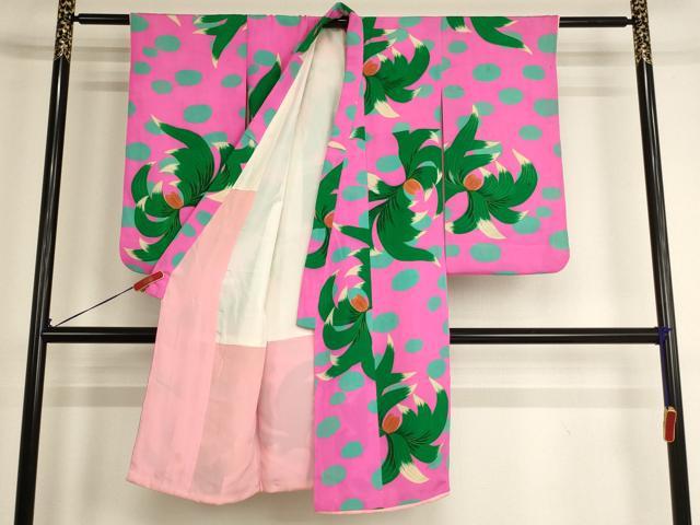 平和屋着物[]七五三　女の子　5歳　祝着　草花文　水玉　正絹　逸品　AABG3358ja