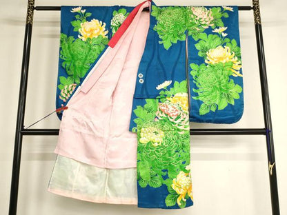 平和屋着物[]七五三　女の子　７歳　祝着　四つ身　長襦袢セット　刺繍　菊　金彩　逸品　AABG3359ja