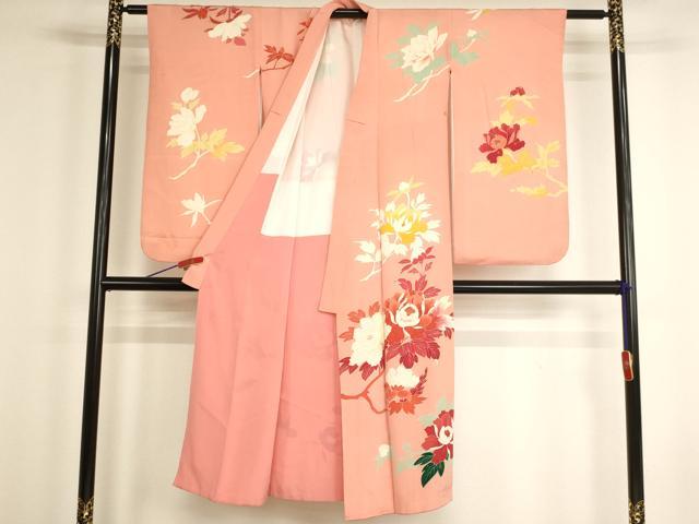 平和屋着物[]七五三　女の子　７歳　祝着　四つ身　牡丹文　金彩　正絹　逸品　AABG3366ja