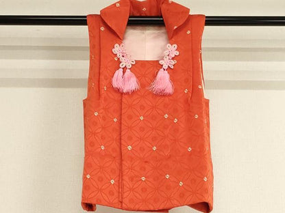 平和屋着物[]アンティーク　大正ロマン　七五三　女の子　３歳　祝着　三つ身　被布セット　駒刺繍　花車文　正絹　逸品　AABG3367ja