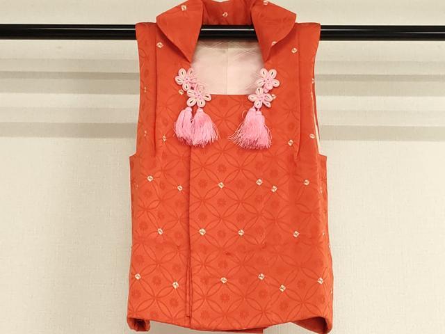 平和屋着物[]アンティーク　大正ロマン　七五三　女の子　３歳　祝着　三つ身　被布セット　駒刺繍　花車文　正絹　逸品　AABG3367ja