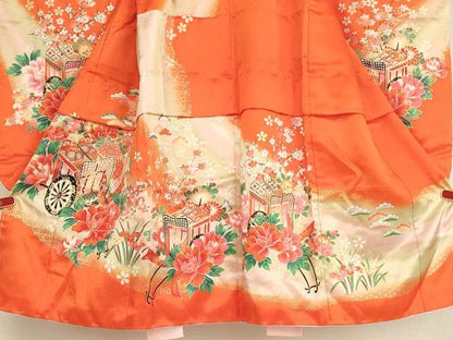平和屋着物[]七五三 女の子 5歳 祝着 御所車花文 暈し染め 金彩 洗える着物 AABG3372ja