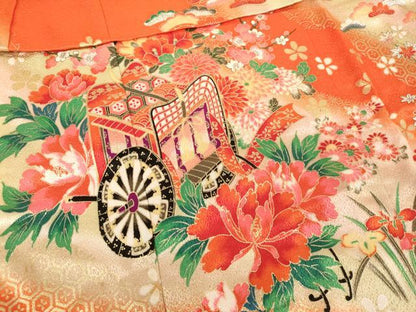 平和屋着物[]七五三 女の子 5歳 祝着 御所車花文 暈し染め 金彩 洗える着物 AABG3372ja