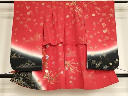 平和屋着物[]七五三　女の子　３歳　祝着　三つ身　刺繍　鳳凰花文　暈し染め　金糸　金彩　正絹　逸品　AABG3375ja