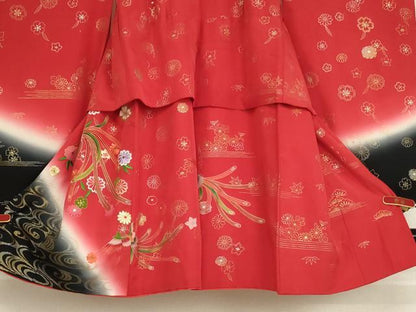 平和屋着物[]七五三 女の子 ３歳 祝着 三つ身 刺繍 鳳凰花文 暈し染め 金糸 金彩 正絹 逸品 AABG3375ja