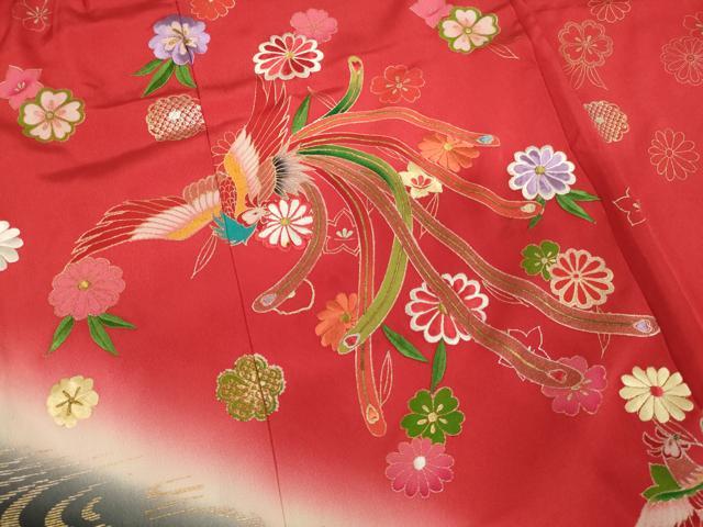 平和屋着物[]七五三　女の子　３歳　祝着　三つ身　刺繍　鳳凰花文　暈し染め　金糸　金彩　正絹　逸品　AABG3375ja