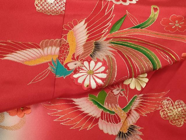平和屋着物[]七五三 女の子 ３歳 祝着 三つ身 刺繍 鳳凰花文 暈し染め 金糸 金彩 正絹 逸品 AABG3375ja