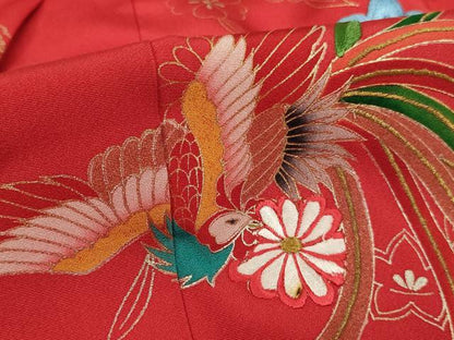 平和屋着物[]七五三　女の子　３歳　祝着　三つ身　刺繍　鳳凰花文　暈し染め　金糸　金彩　正絹　逸品　AABG3375ja