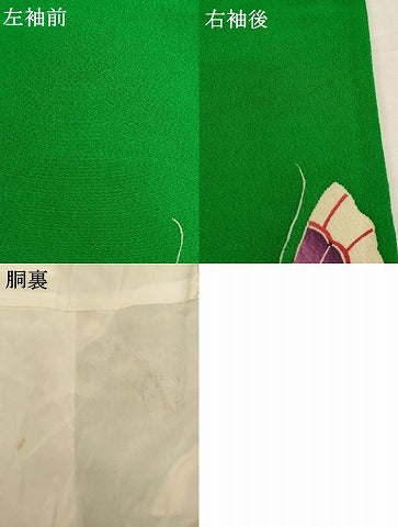 平和屋着物[]七五三　女の子　5歳　祝着　型染め　花蝶文　鬼しぼ縮緬　正絹　逸品　AABG3376ja