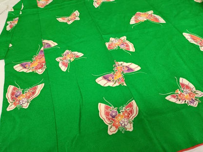 平和屋着物[]七五三　女の子　5歳　祝着　型染め　花蝶文　鬼しぼ縮緬　正絹　逸品　AABG3376ja