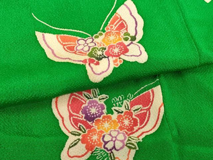 平和屋着物[]七五三　女の子　5歳　祝着　型染め　花蝶文　鬼しぼ縮緬　正絹　逸品　AABG3376ja