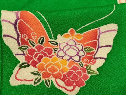 平和屋着物[]七五三　女の子　5歳　祝着　型染め　花蝶文　鬼しぼ縮緬　正絹　逸品　AABG3376ja