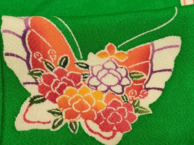 平和屋着物[]七五三　女の子　5歳　祝着　型染め　花蝶文　鬼しぼ縮緬　正絹　逸品　AABG3376ja