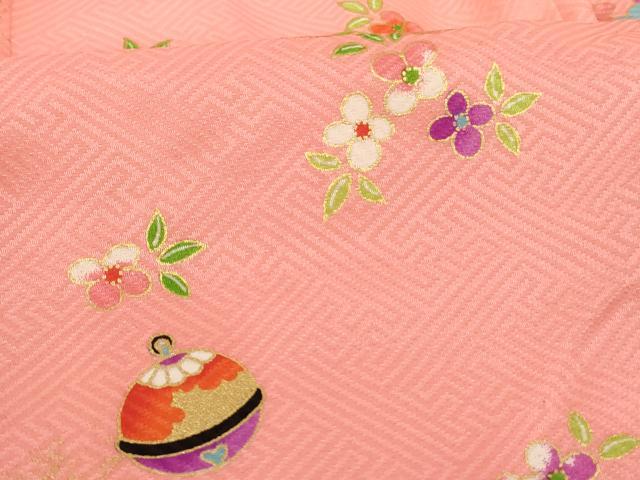 平和屋着物[]七五三　女の子　３歳　祝着　三つ身　長襦袢(単衣・半衿刺繍)・被布セット　鈴花文　金彩　逸品　AABG3378ja
