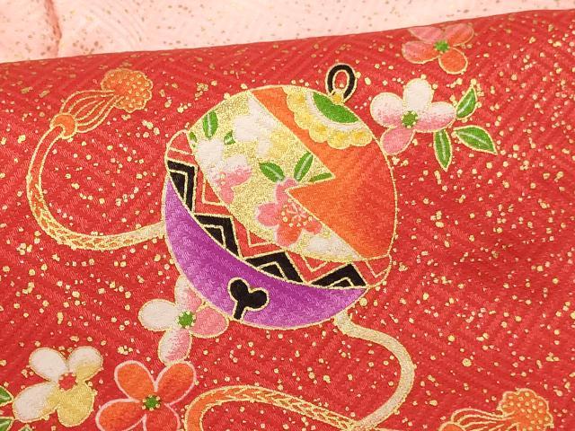 平和屋着物[]七五三　女の子　３歳　祝着　三つ身　長襦袢(単衣・半衿刺繍)・被布セット　鈴花文　金彩　逸品　AABG3378ja