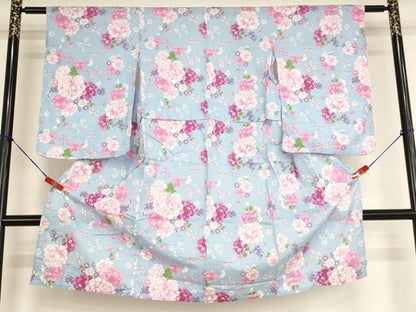 平和屋着物＊夏物 浴衣 子供 女の子 舞花文 リボン 綿 逸品 AABG3382ja
