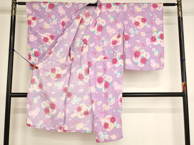 平和屋着物＊夏物 浴衣 子供 女の子 花丸文 桜 綿 逸品 AABG3383ja