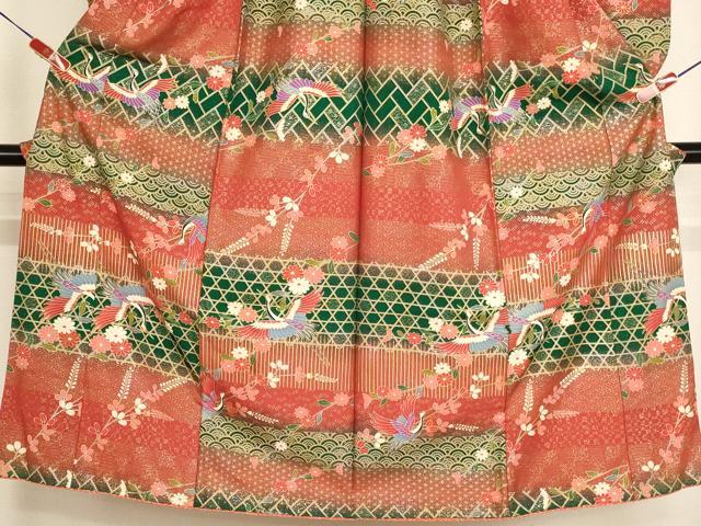 平和屋着物∵十三参り　祝着・長襦袢(無双仕立て・半衿刺繍)セット　飛鶴花文　暈し染め　金彩　逸品　AABG3385ja