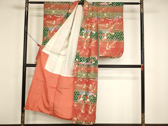 平和屋着物∵十三参り　祝着・長襦袢(無双仕立て・半衿刺繍)セット　飛鶴花文　暈し染め　金彩　逸品　AABG3385ja