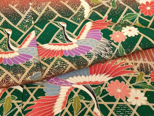 平和屋着物∵十三参り　祝着・長襦袢(無双仕立て・半衿刺繍)セット　飛鶴花文　暈し染め　金彩　逸品　AABG3385ja