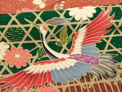 平和屋着物∵十三参り　祝着・長襦袢(無双仕立て・半衿刺繍)セット　飛鶴花文　暈し染め　金彩　逸品　AABG3385ja
