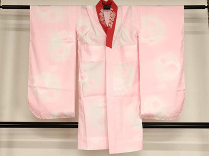 平和屋着物∵十三参り　祝着・長襦袢(無双仕立て・半衿刺繍)セット　飛鶴花文　暈し染め　金彩　逸品　AABG3385ja