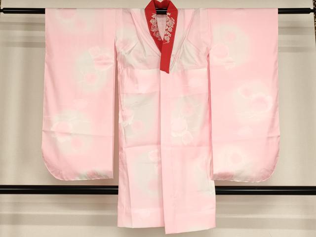 平和屋着物∵十三参り　祝着・長襦袢(無双仕立て・半衿刺繍)セット　飛鶴花文　暈し染め　金彩　逸品　AABG3385ja