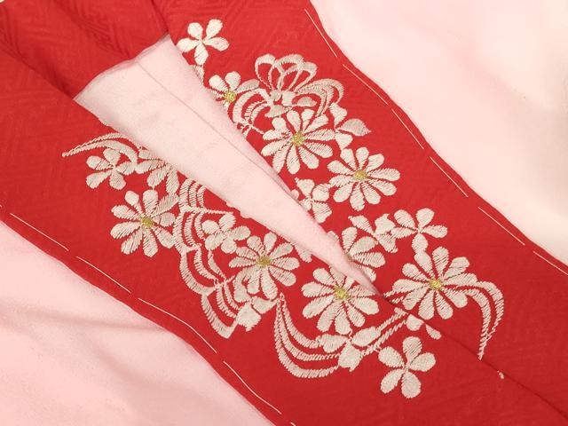平和屋着物∵十三参り　祝着・長襦袢(無双仕立て・半衿刺繍)セット　飛鶴花文　暈し染め　金彩　逸品　AABG3385ja