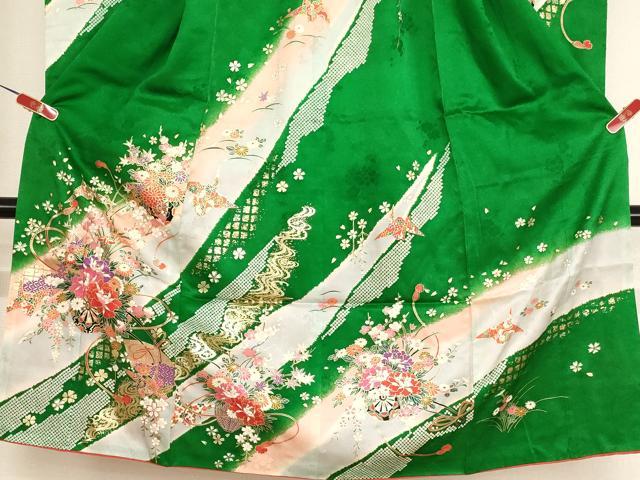 平和屋着物[]七五三　女の子　７歳　祝着　四つ身　花車文　暈し染め　金彩　正絹　逸品　AABG3386ja
