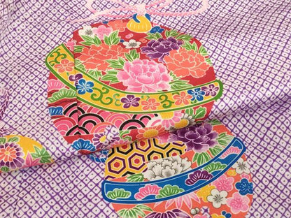 平和屋着物[]七五三　女の子　３歳　祝着　三つ身　鈴　洗える着物　AABG3388ja