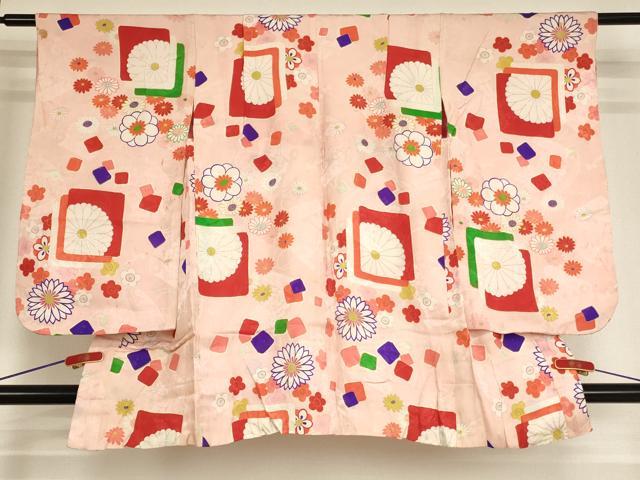 平和屋着物[]セミアンティーク　七五三　女の子　羽織　色紙重ね花文　正絹　逸品　AABG3390ja