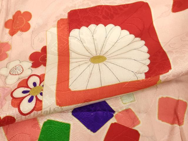 平和屋着物[]セミアンティーク　七五三　女の子　羽織　色紙重ね花文　正絹　逸品　AABG3390ja